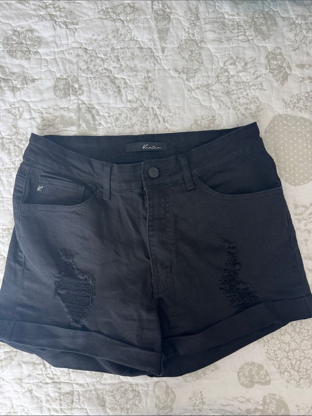Kardashian Kollection Black Distressed Cuffed Jean Shorts